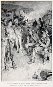 Un Fuerte Grupo de Bóers Sentados, Algunos Fumando, Otros Cenando, una Ilustración de 